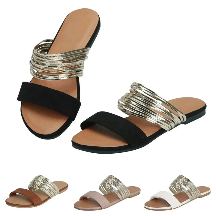 Mireva | Women's Flat Strappy Metallic Detail Sandals