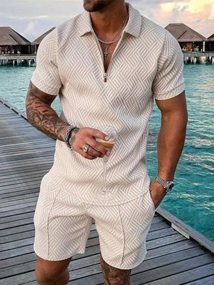 Marcus | Men's Digital Print Polo Shorts Set