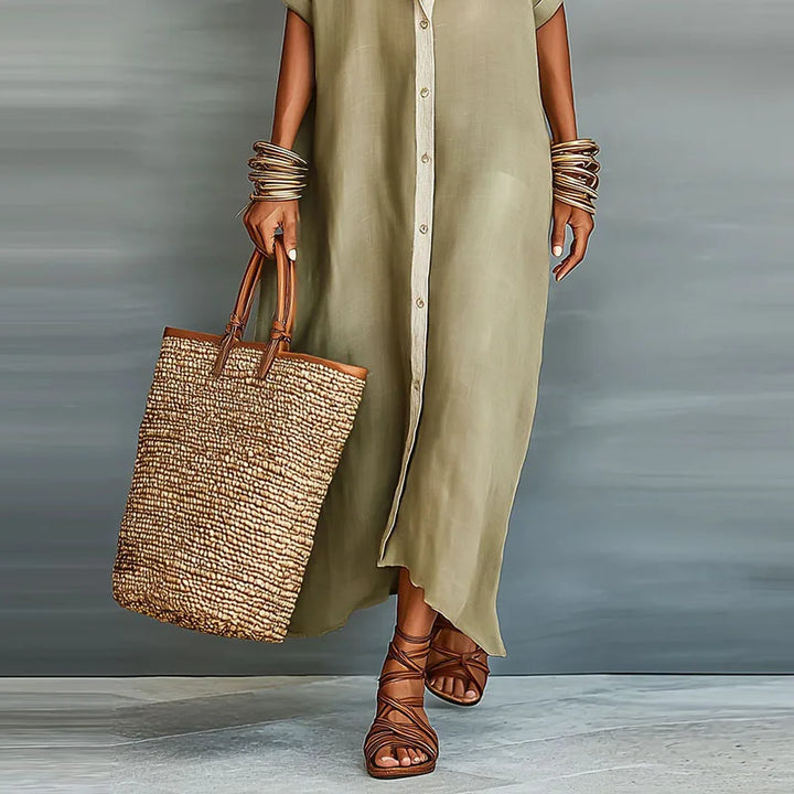Relaxed boho linen shirt sundress for women | Gemma -4