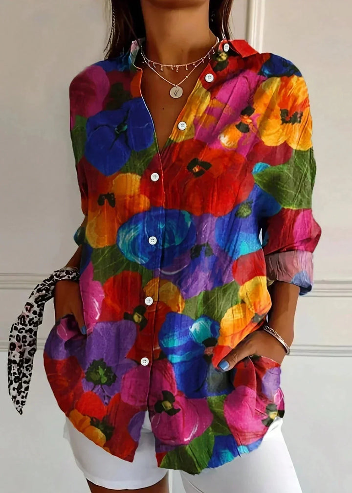 Casual button-up printed summer blouse for women -6