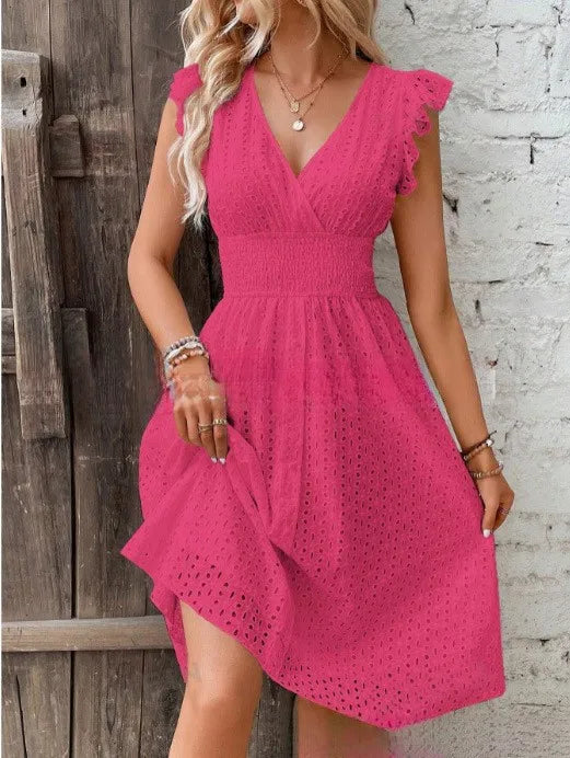 Elegant V-neck summer midi dress for women -9
