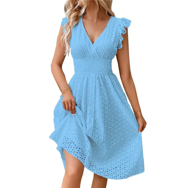 Elegant V-neck summer midi dress for women -8