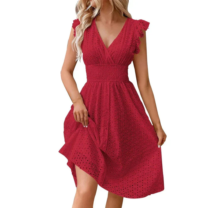 Elegant V-neck summer midi dress for women -6