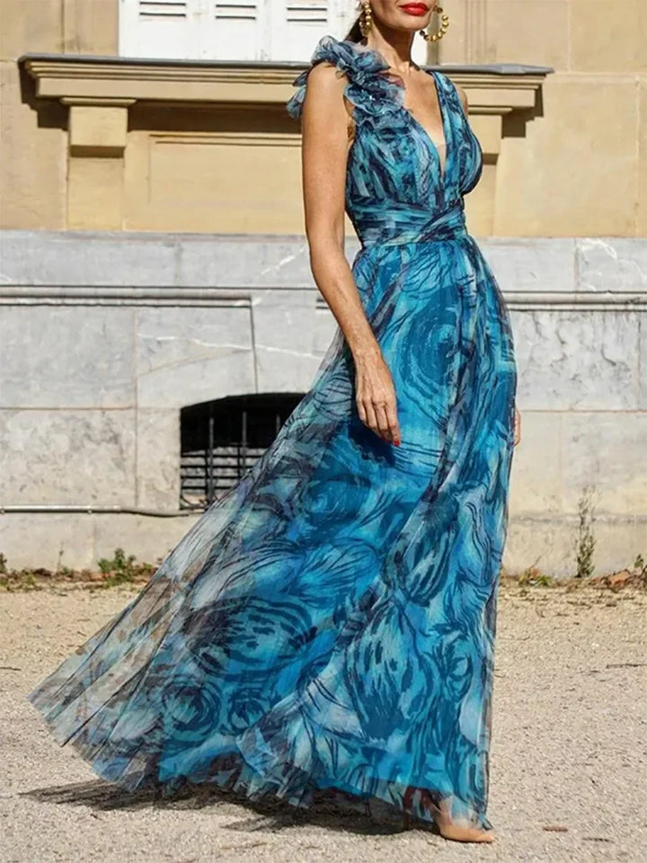 Women's Elegant Ocean Wave Maxi Dress