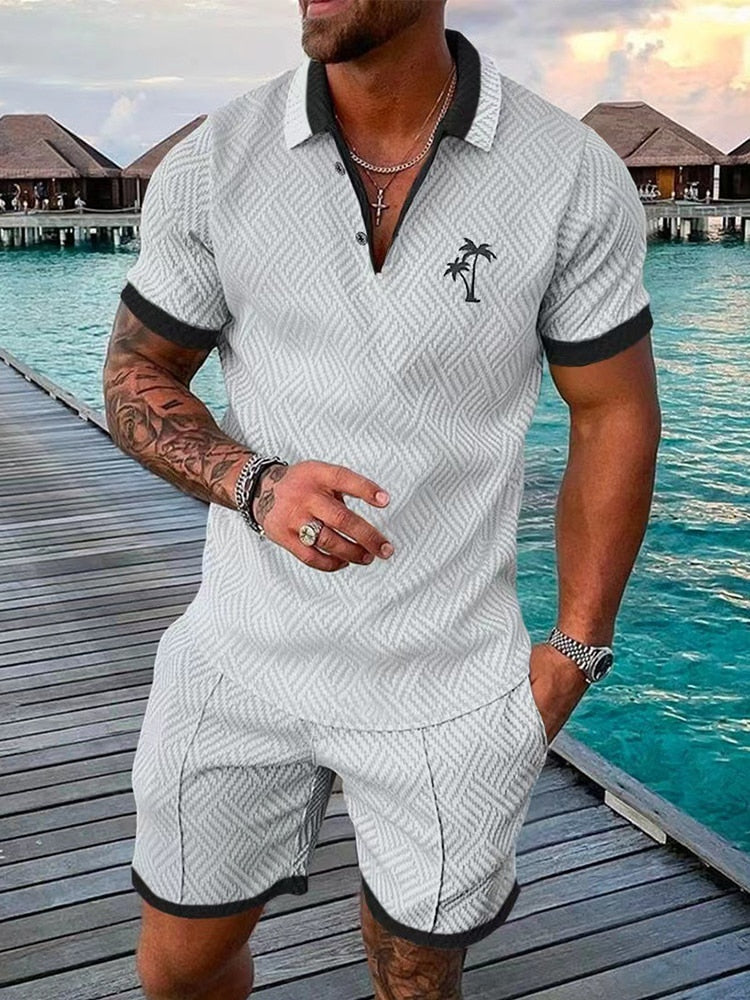 Marcus | Men's Digital Print Polo Shorts Set