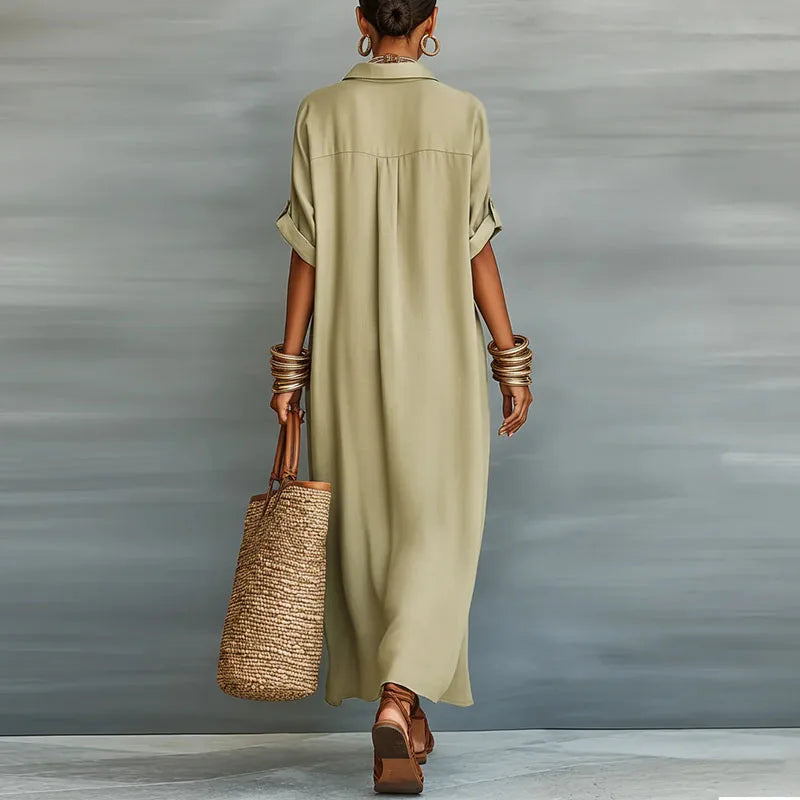 Relaxed boho linen shirt sundress for women | Gemma -2