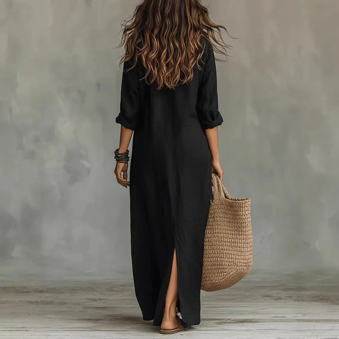 Relaxed linen long shirt dress for women | Agnes -3