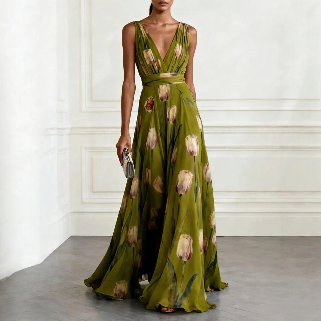 Elegant tulip print evening gown for women | Victoria -6
