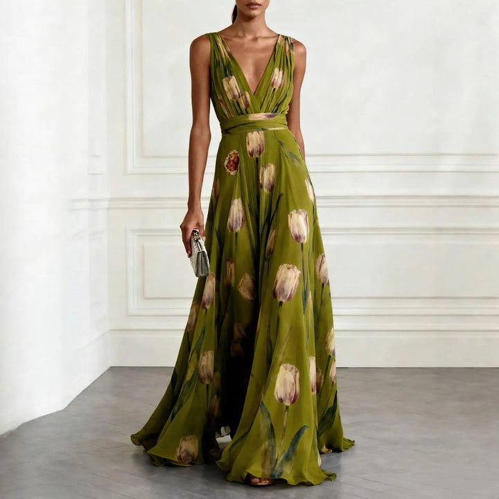 Elegant tulip print evening gown for women | Victoria -6