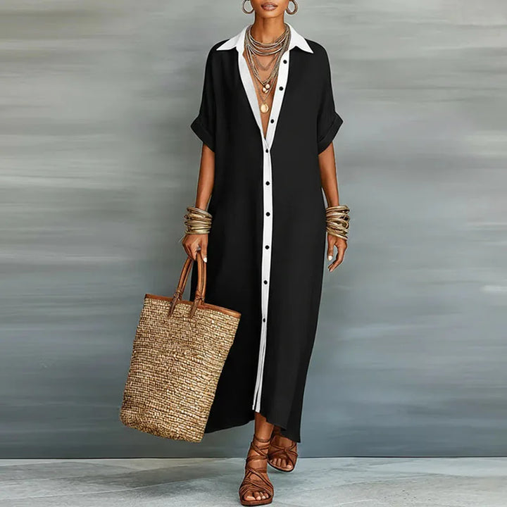 Relaxed boho linen shirt sundress for women | Gemma -5