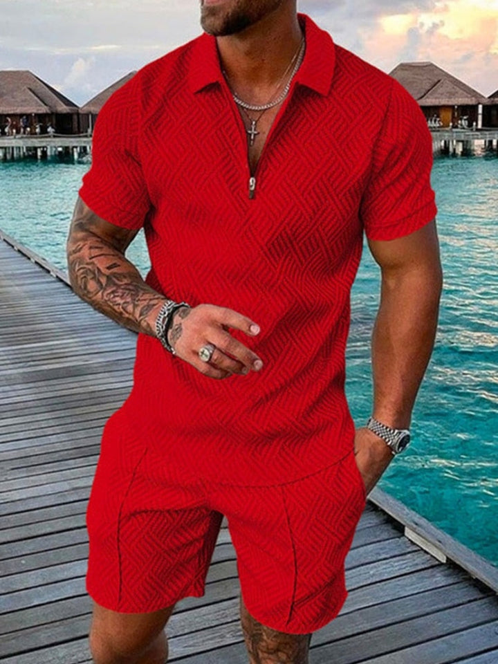 Marcus | Men's Digital Print Polo Shorts Set