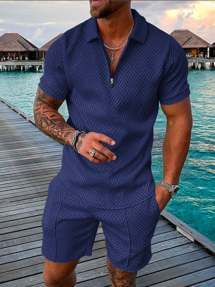 Marcus | Men's Digital Print Polo Shorts Set