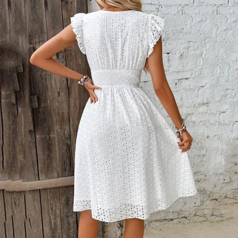 Elegant V-neck summer midi dress for women -3