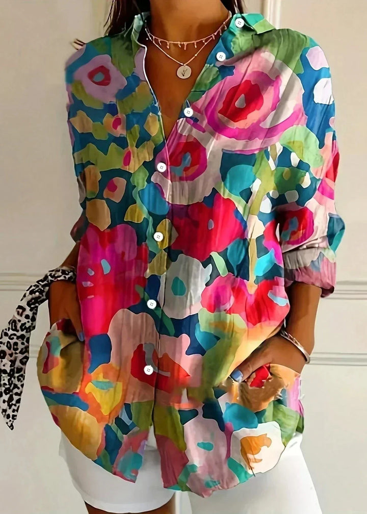 Casual button-up printed summer blouse for women -5