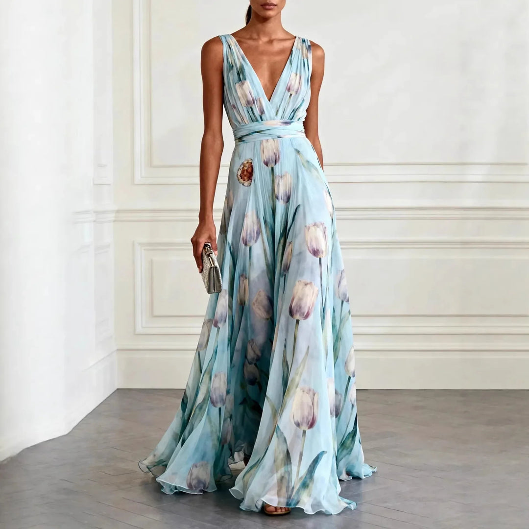 Elegant tulip print evening gown for women | Victoria -1
