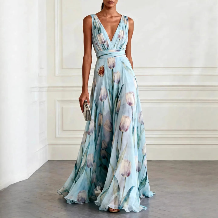 Elegant tulip print evening gown for women | Victoria -1