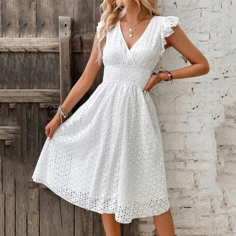 Elegant V-neck summer midi dress for women -2