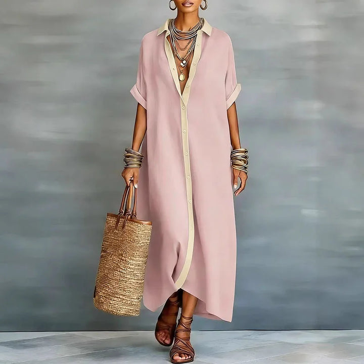Relaxed boho linen shirt sundress for women | Gemma -8