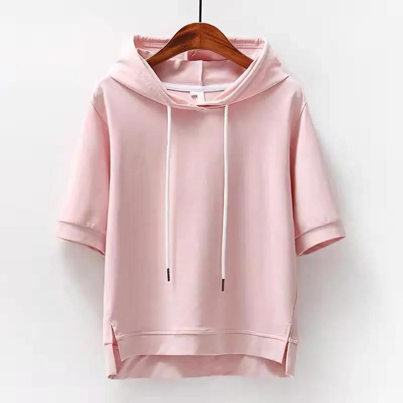 Emily | Women's Short Sleeve Pullover Hoodie with Drawstring