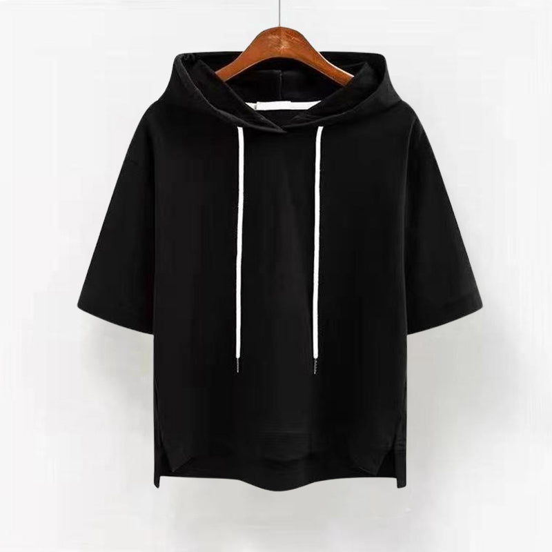 Emily | Women's Short Sleeve Pullover Hoodie with Drawstring