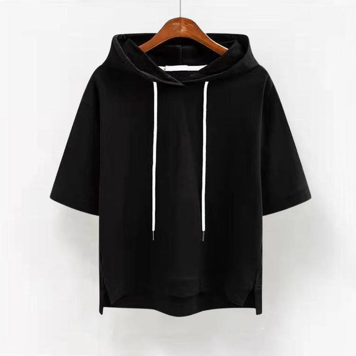 Emily | Women's Short Sleeve Pullover Hoodie with Drawstring