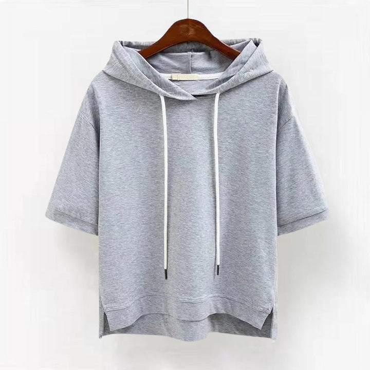 Emily | Women's Short Sleeve Pullover Hoodie with Drawstring