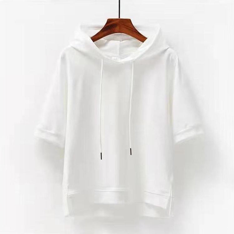 Emily | Women's Short Sleeve Pullover Hoodie with Drawstring
