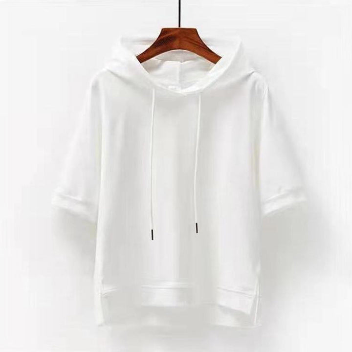 Emily | Women's Short Sleeve Pullover Hoodie with Drawstring