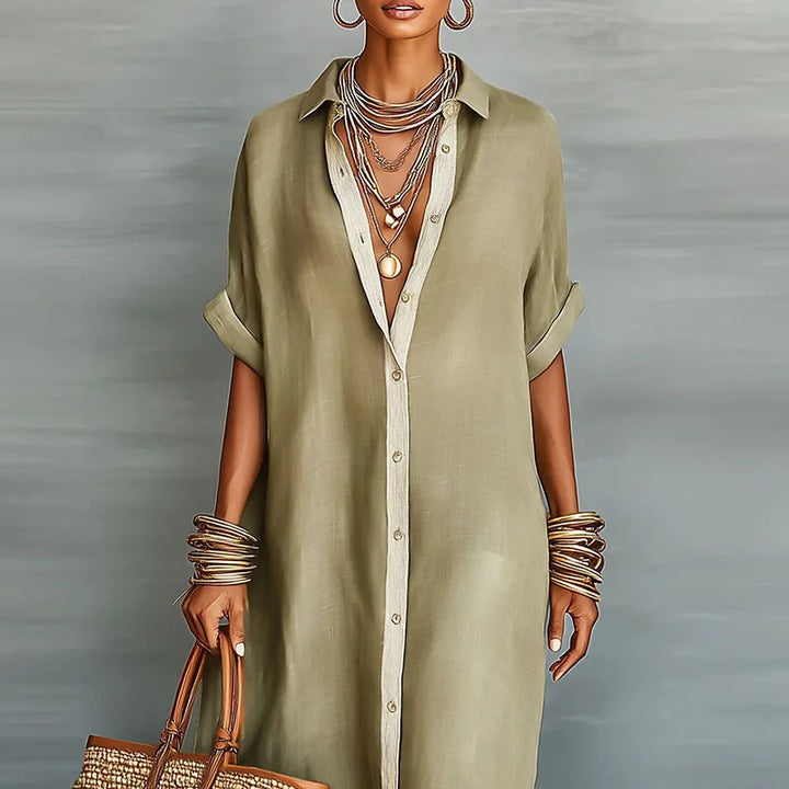 Relaxed boho linen shirt sundress for women | Gemma -3