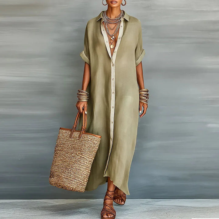 Relaxed boho linen shirt sundress for women | Gemma -1