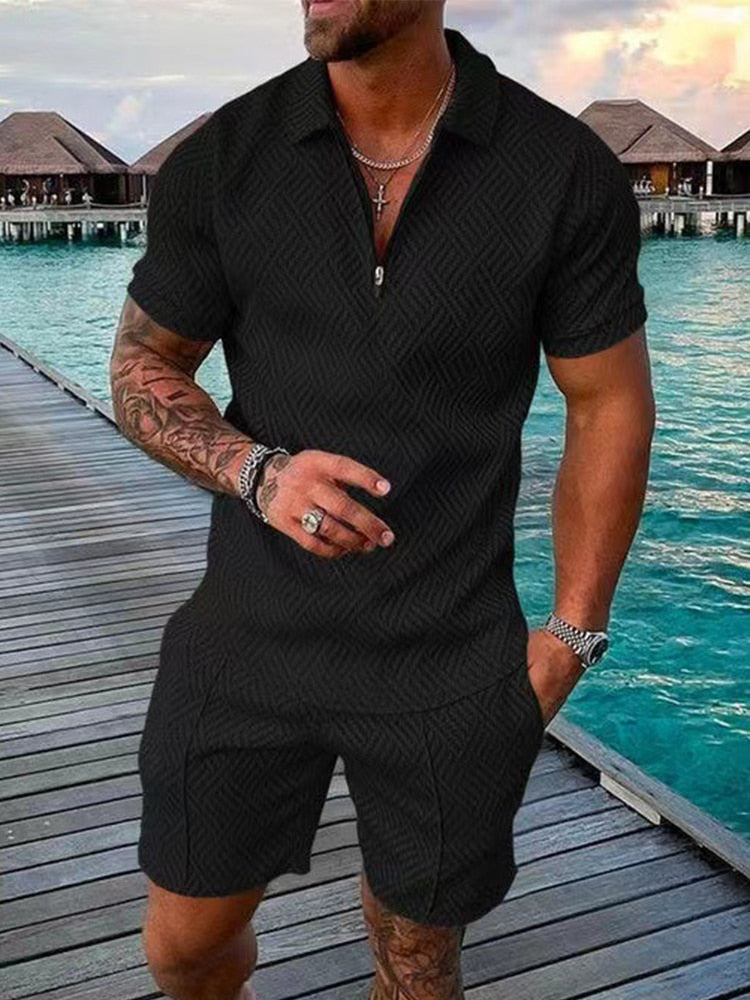 Marcus | Men's Digital Print Polo Shorts Set