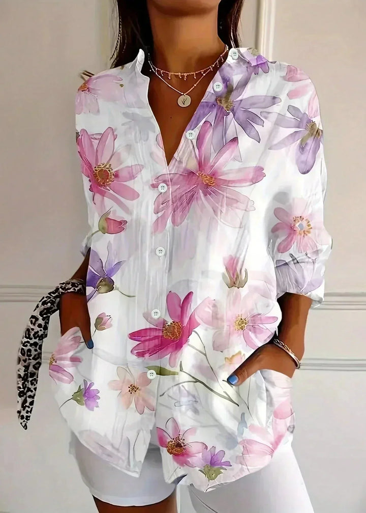 Casual button-up printed summer blouse for women -4