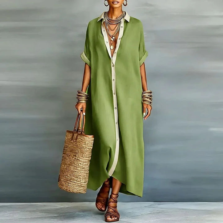 Relaxed boho linen shirt sundress for women | Gemma -6