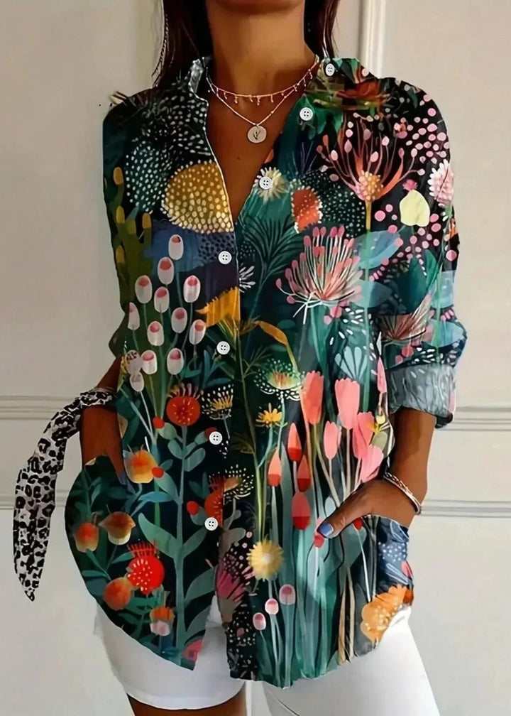 Casual button-up printed summer blouse for women -3