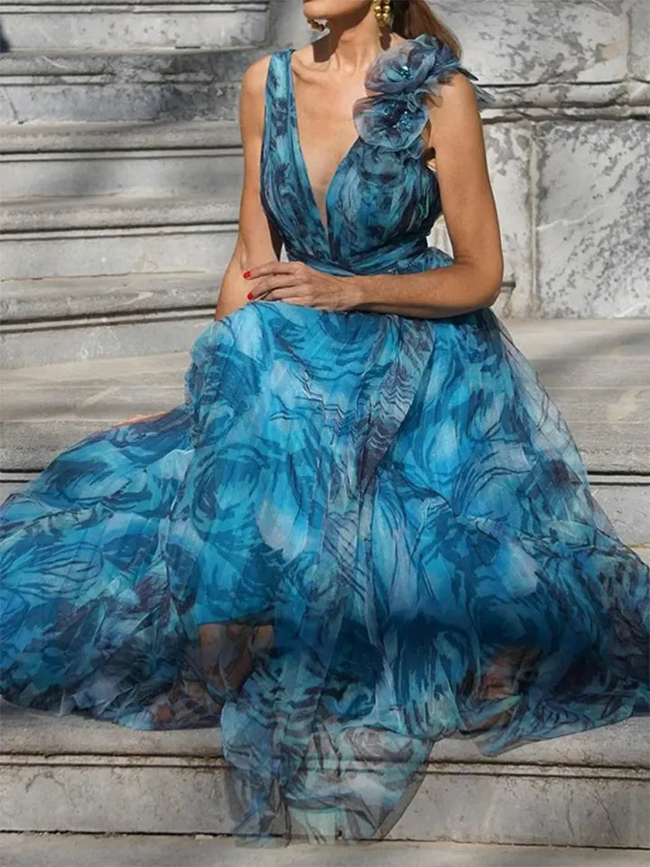 Women's Elegant Ocean Wave Maxi Dress