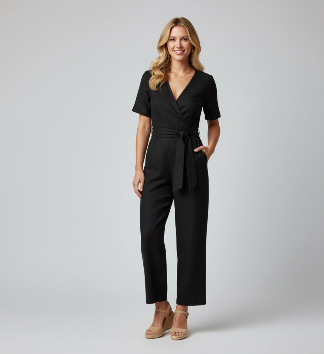 Women’s Belted Wrap Jumpsuit | Sleeveless