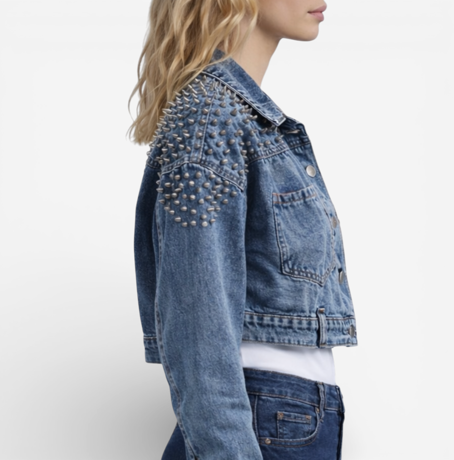 Women's Studded Cropped Denim Jacket
