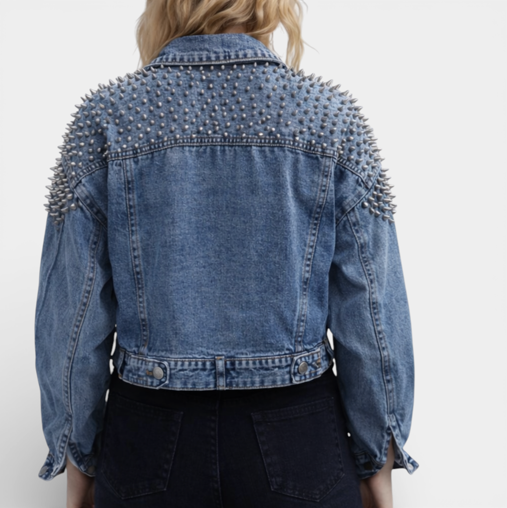 Women's Studded Cropped Denim Jacket