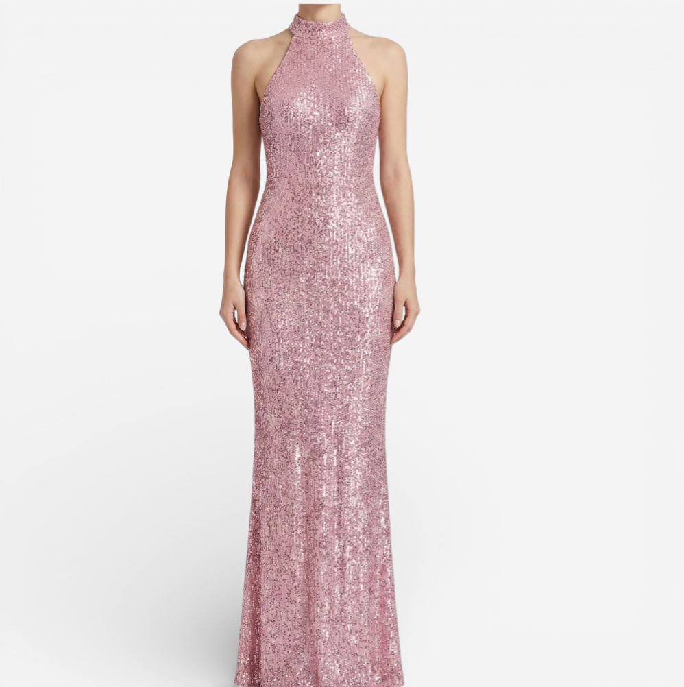 Women's Sequin Halter Neck Maxi Dress