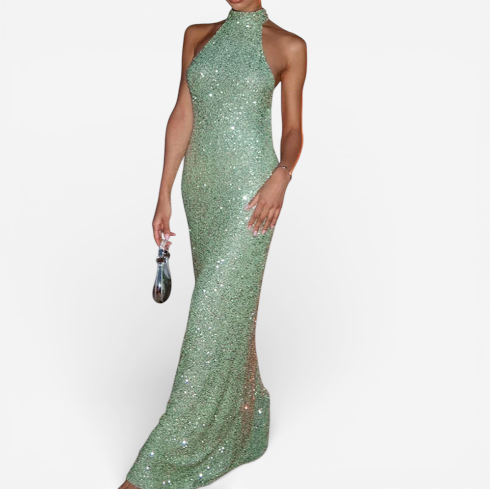 Women's Sequin Halter Neck Maxi Dress