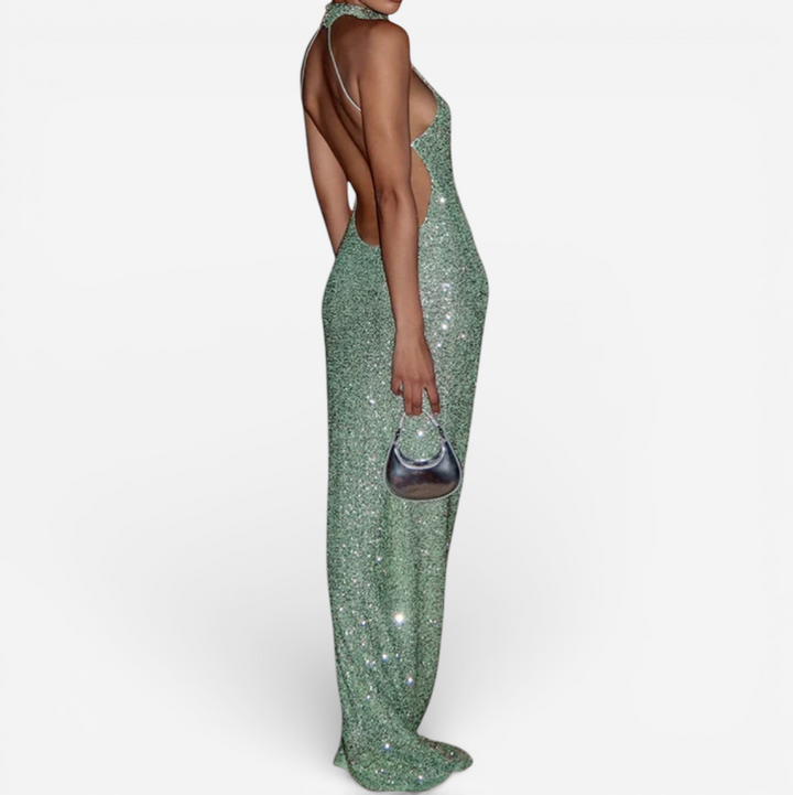 Women's Sequin Halter Neck Maxi Dress