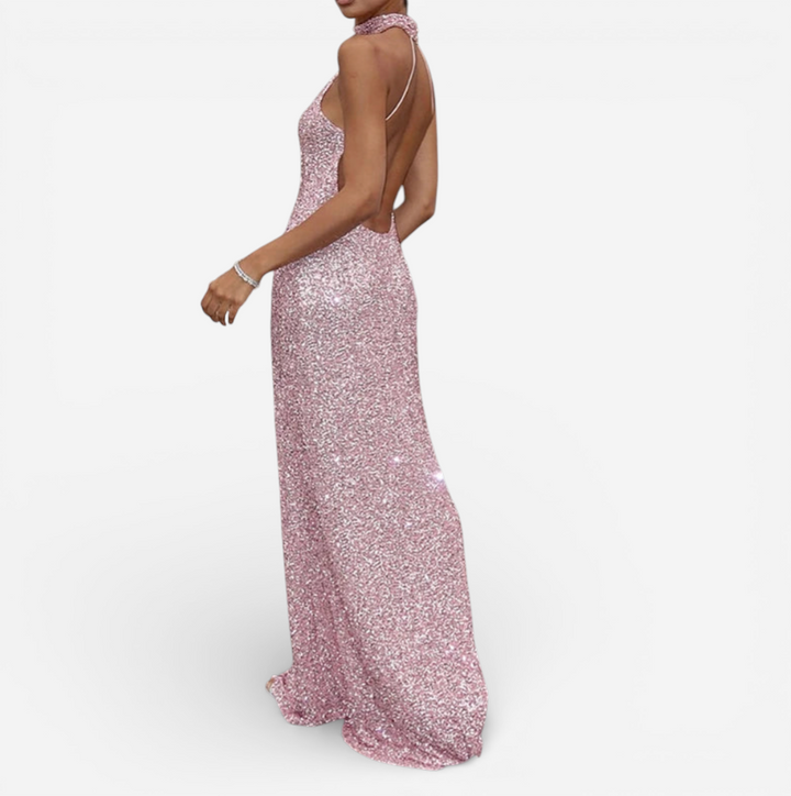 Women's Sequin Halter Neck Maxi Dress