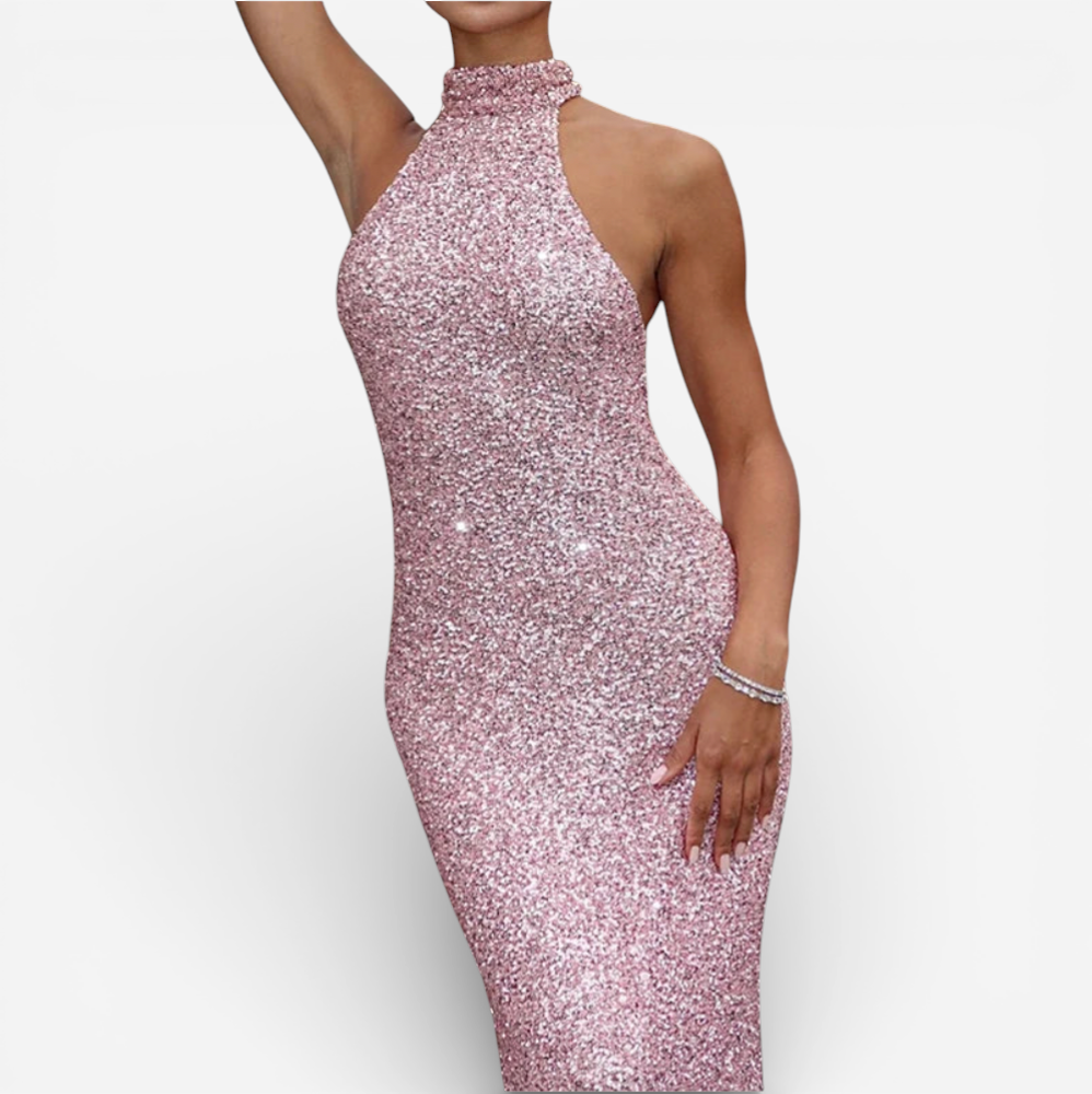 Women's Sequin Halter Neck Maxi Dress