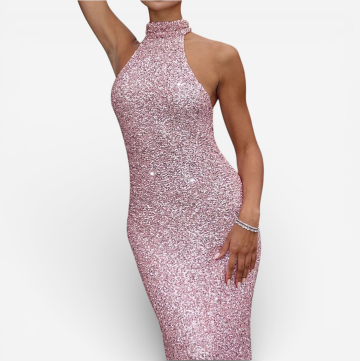 Women's Sequin Halter Neck Maxi Dress