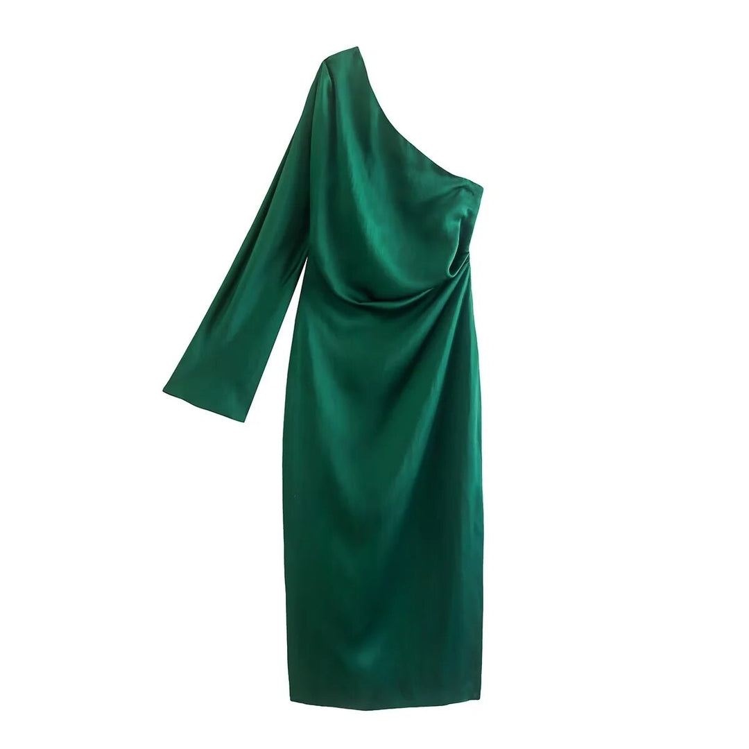 One shoulder satin dress for women