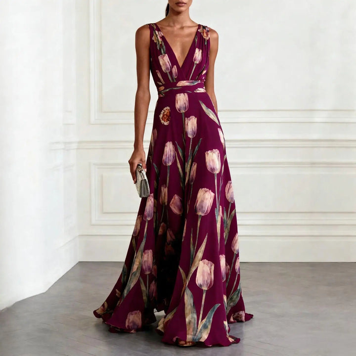 Elegant tulip print evening gown for women | Victoria -4