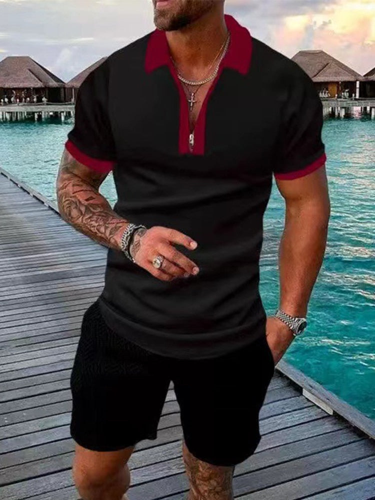 Marcus | Men's Digital Print Polo Shorts Set