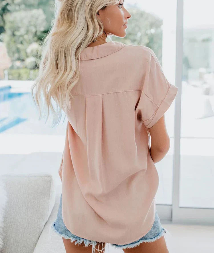 Relaxed fit lightweight button-up blouse for women -3