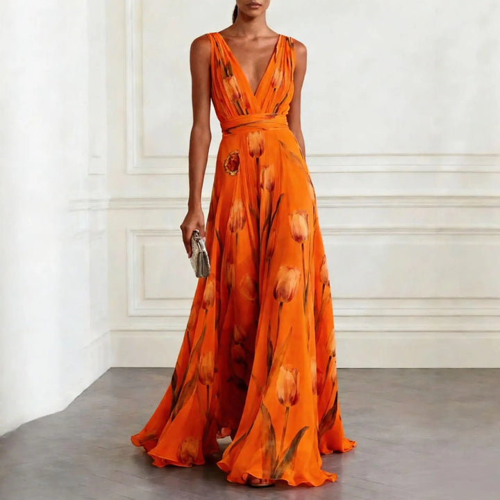 Elegant tulip print evening gown for women | Victoria -5