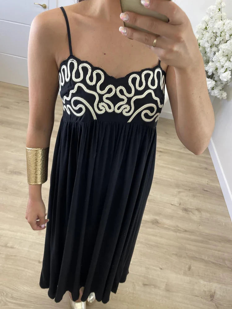 Women's Fashion Embroidery Sling Long Dress